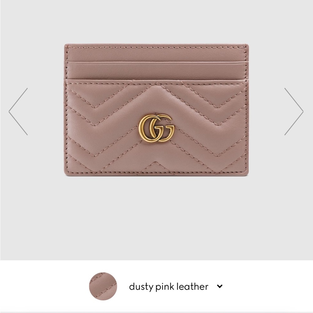 Gucci Dusty Pink Quilted Leather Card Case with Gold GG